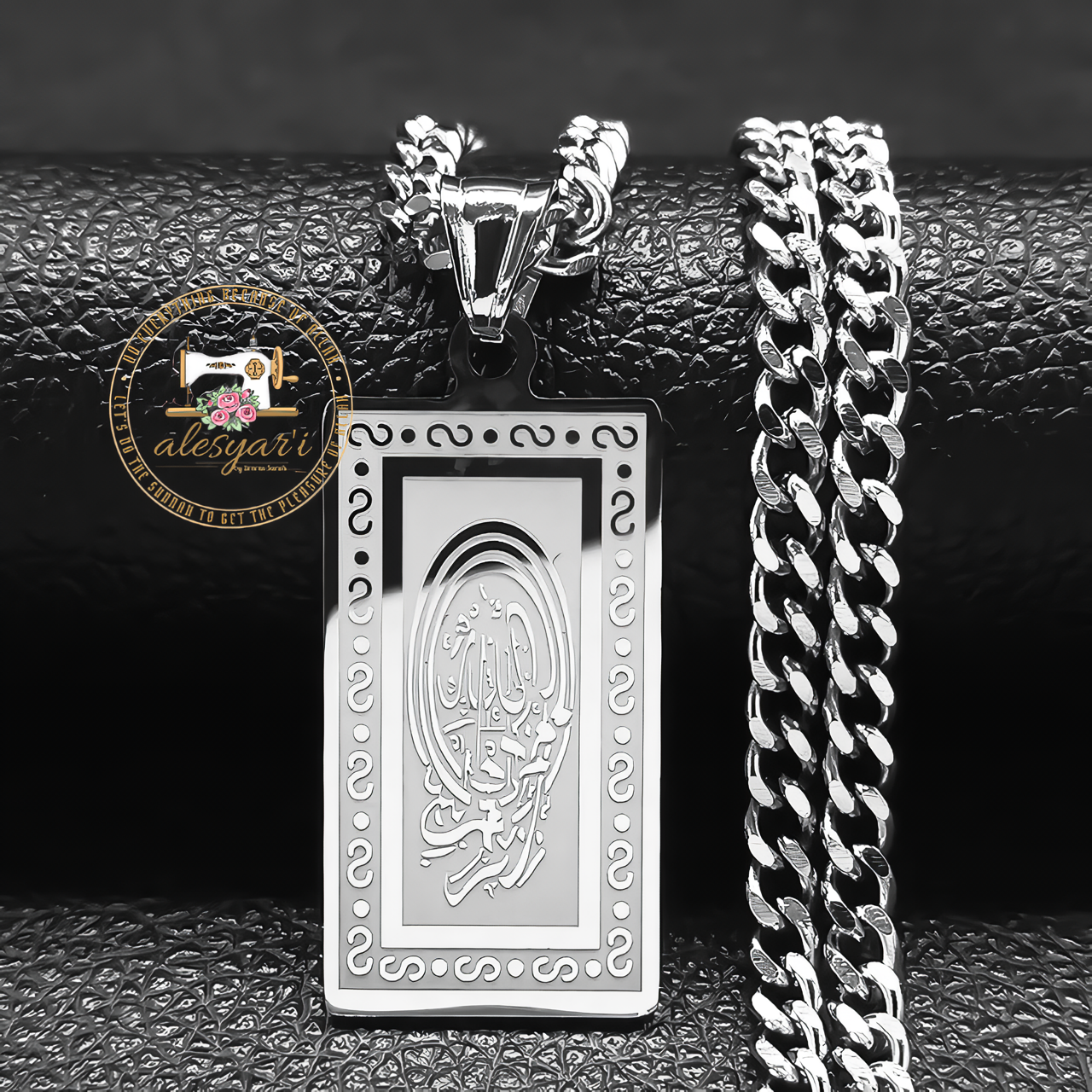 Alesyari Shop I Exquisite Stainless Steel Arabic Quran Necklace: Elegant Islamic Jewelry for Men, a Symbol of Faith in Allah