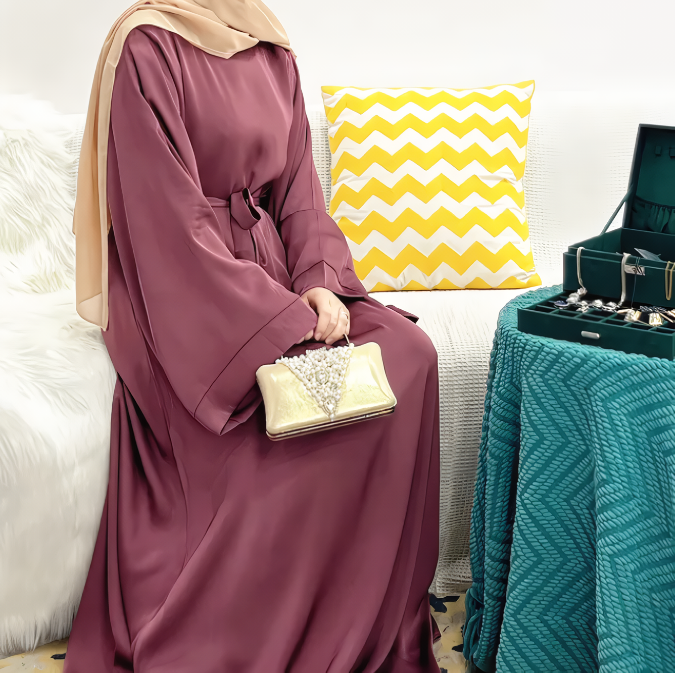 Alesyari Shop I Simple Muslim Abaya Dress - Islamic Casual Wear, Turkish Dubai Style, Ideal for Ramadan and Eid (Without Shawl)