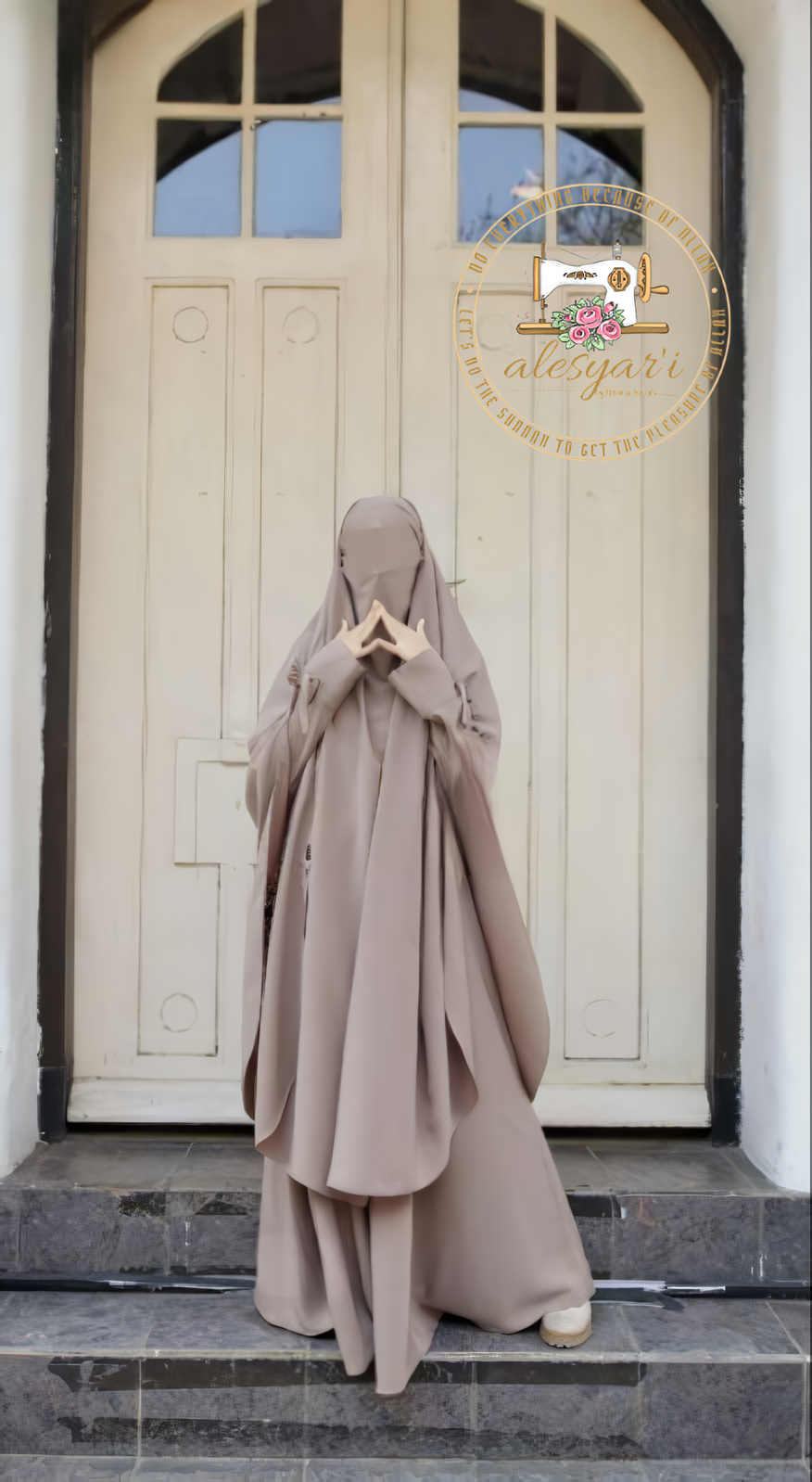 Beautiful Umbrella Set Abaya with French Khimar Jumbo, Free Cadar Bandana, Made of Luxury Wolfis Material with Special Nursing Zipper for Mothers