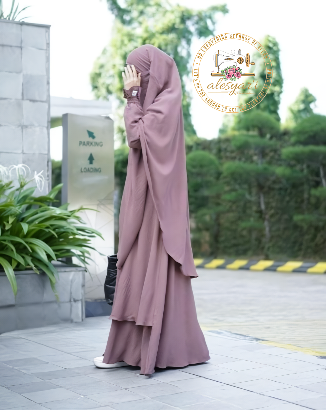 Alesyari Shop I Graceful Crinkle Fabric Abaya Set with Jumbo Khimar and Free Niqab