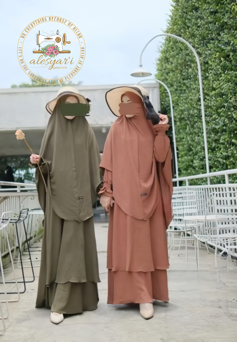 Alesyari Shop I Graceful Crinkle Fabric Abaya Set with Jumbo Khimar and Free Niqab