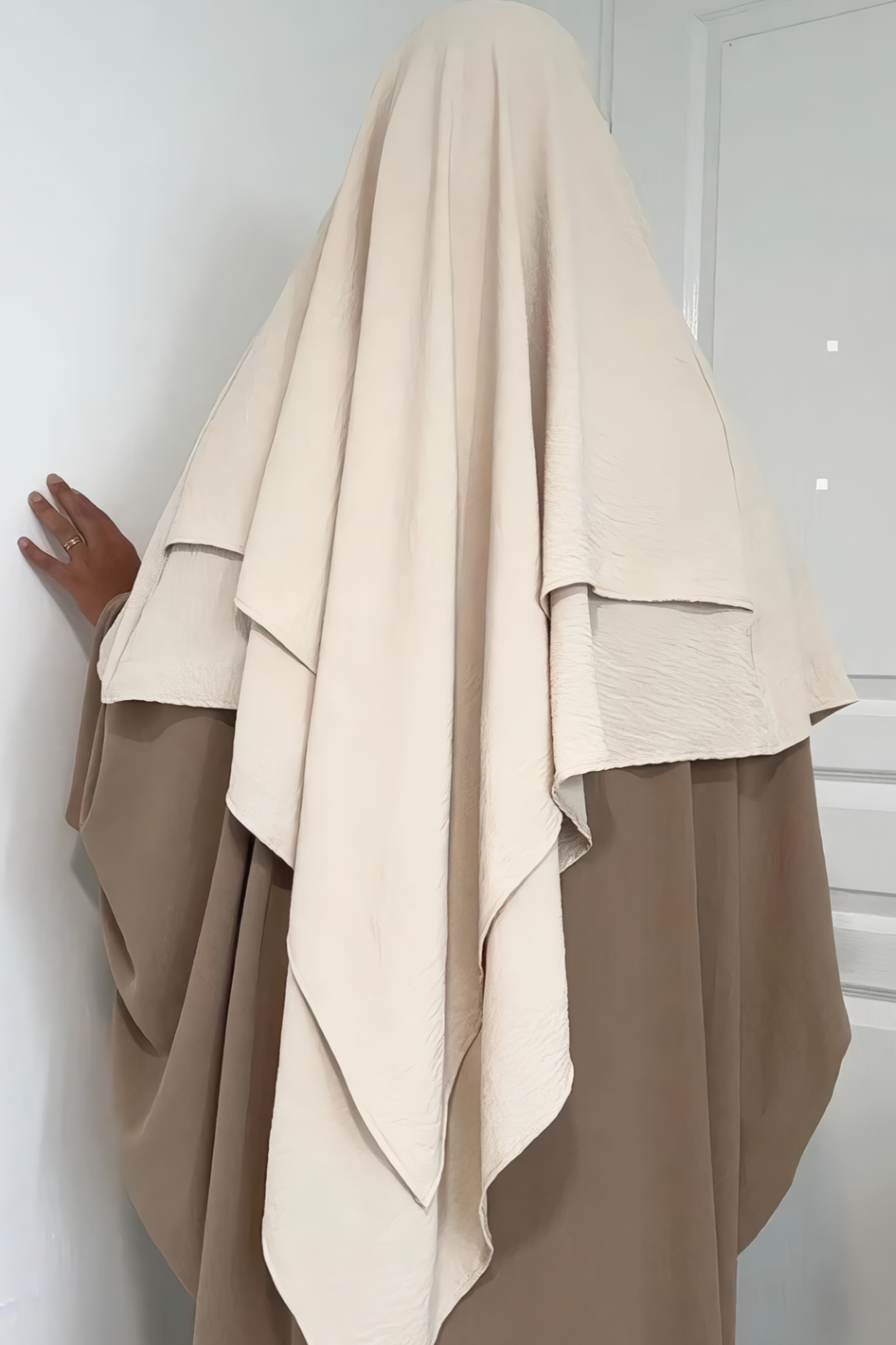 1pcs French Khimar and Half Niqab 2 Layer from Crinkle Airflow Fabric
