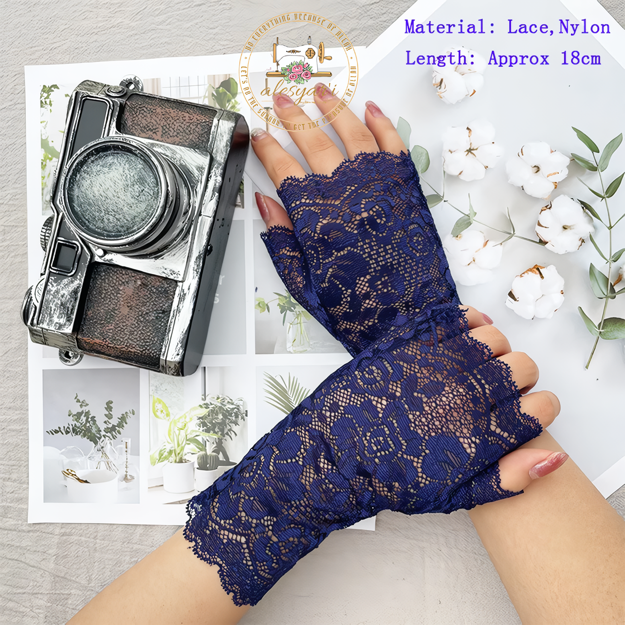 Alesyari Shop I Summer Sunscreen Lace Gloves Stylish Pair of Long Fingerless Silk Mittens with Elastic Sleeves for Women