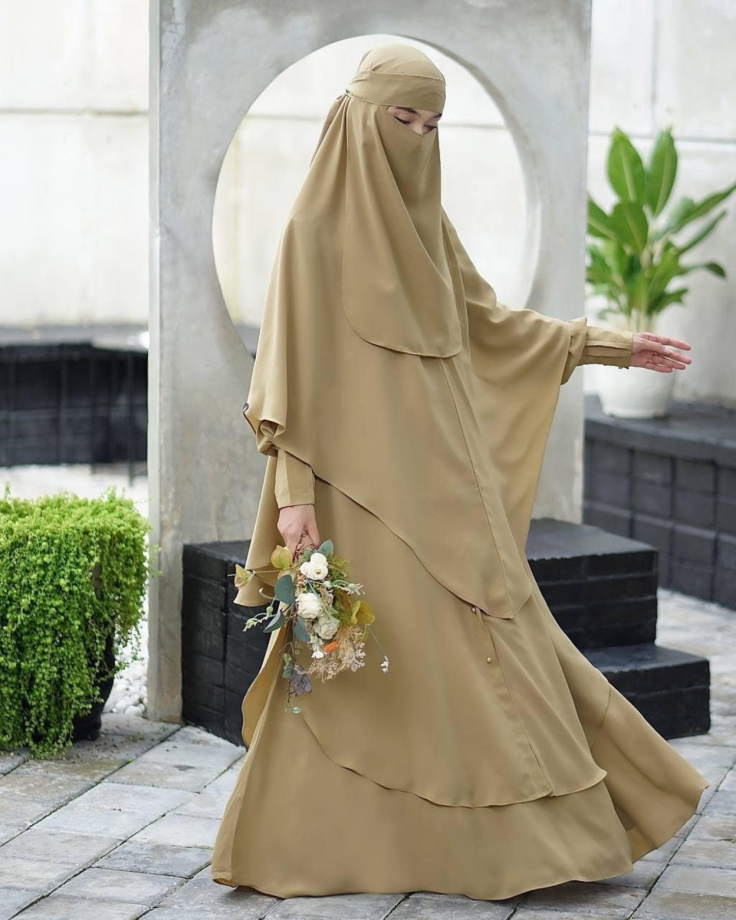 Raada French Khimar or Non Pad Abaya Semi Tunic in Khaki (Pemda) Color