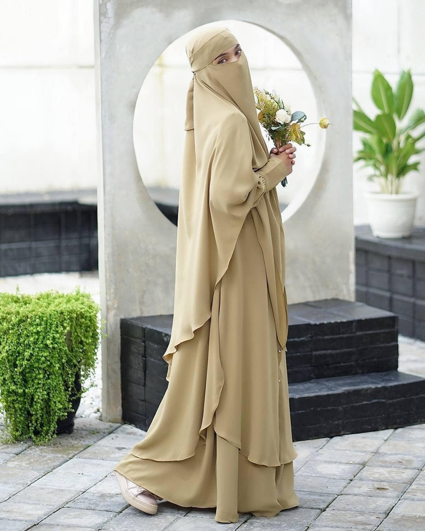 Raada French Khimar or Non Pad Abaya Semi Tunic in Khaki (Pemda) Color