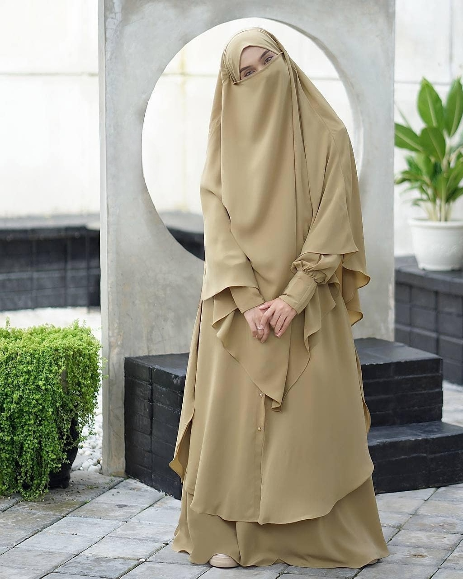 Raada French Khimar or Non Pad Abaya Semi Tunic in Khaki (Pemda) Color