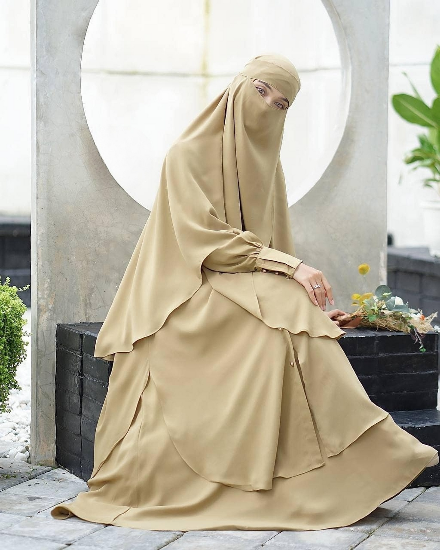 Raada French Khimar or Non Pad Abaya Semi Tunic in Khaki (Pemda) Color