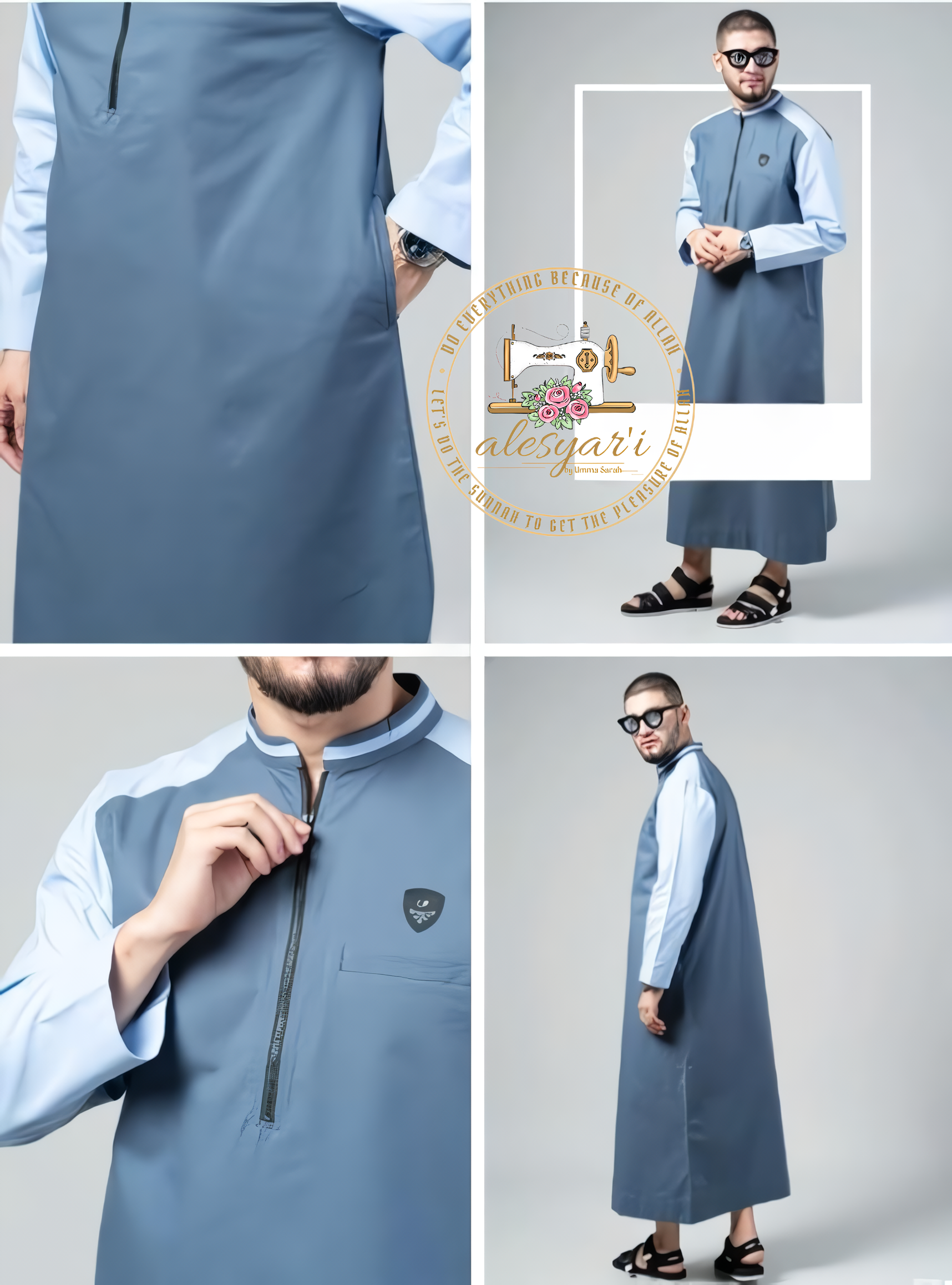 Alesyari Shop I Stylish Oxford Two-Tone Casual Robe for Men The Ideal Islamic Attire for Prayers