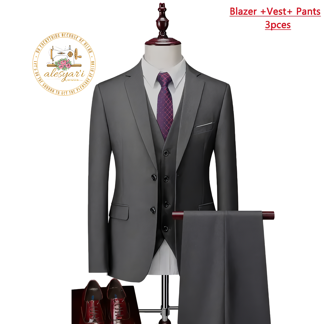 Alesyari Shop I High-End Three-Piece Suit - Impeccable Jacket, Vest, and Pants in a Refined Solid Color Design a Formal Business Menswear