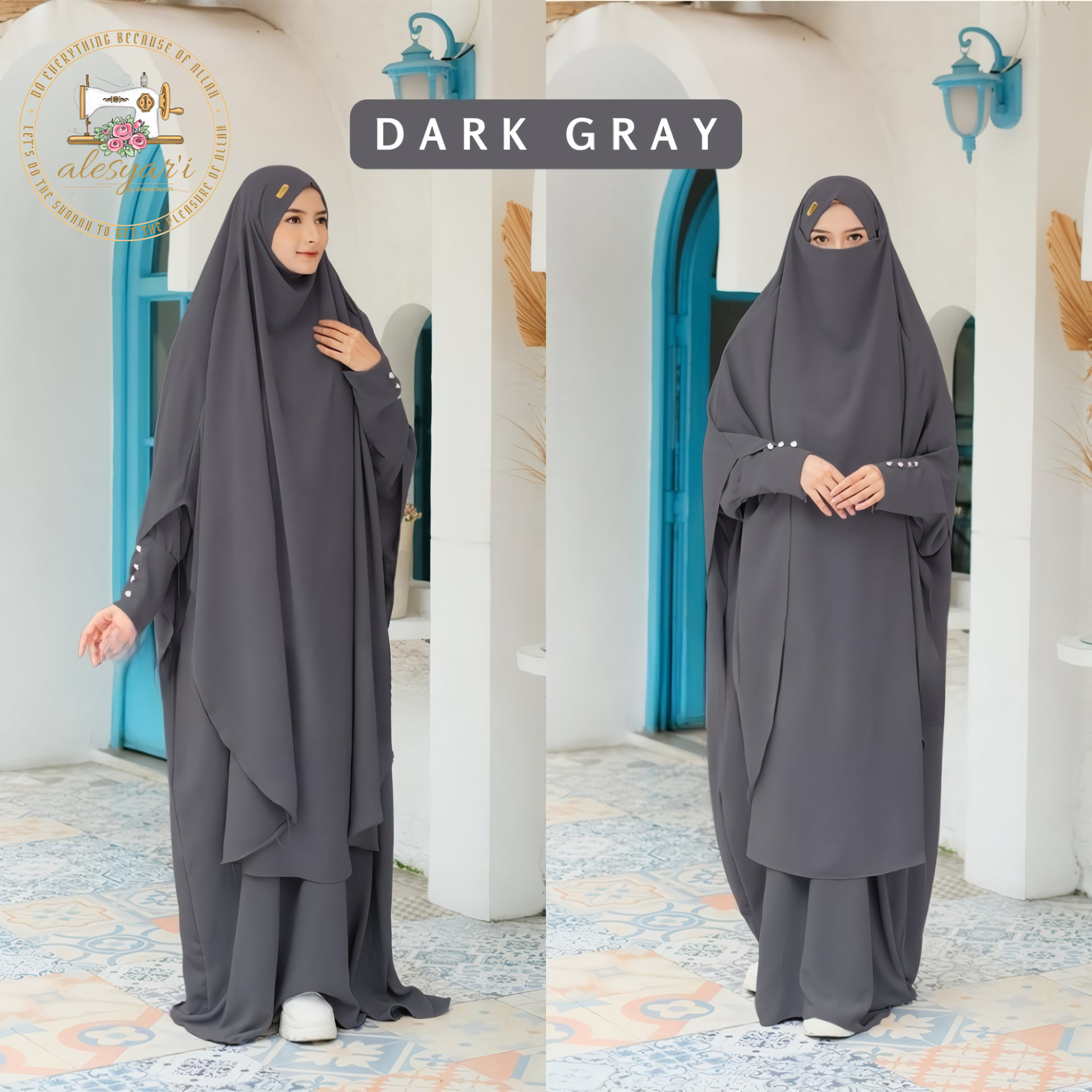 Alesyari Shop I Sacred Pilgrimage Attire 2024 Umrah and Hajj Abaya Set with Long French Khimar