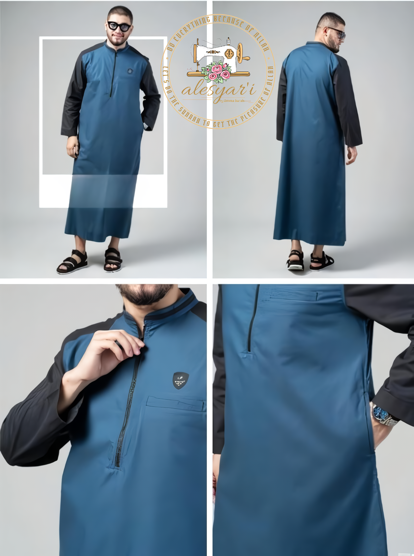 Alesyari Shop I Stylish Oxford Two-Tone Casual Robe for Men The Ideal Islamic Attire for Prayers