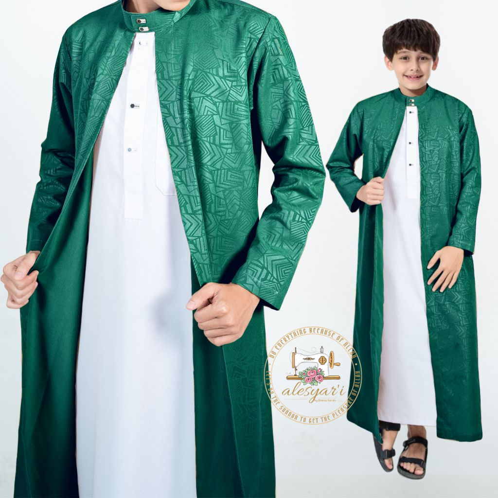 Alesyari Shop I Premium Luxury Boys Abaya Stylish Long-Sleeve Cotton Embossed Gown