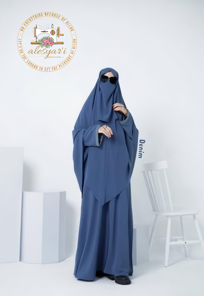 Alesyari Shop I Ramadan Eid women Elegance Modest Hijab Set with Khimar, Veil, and Plain Robe