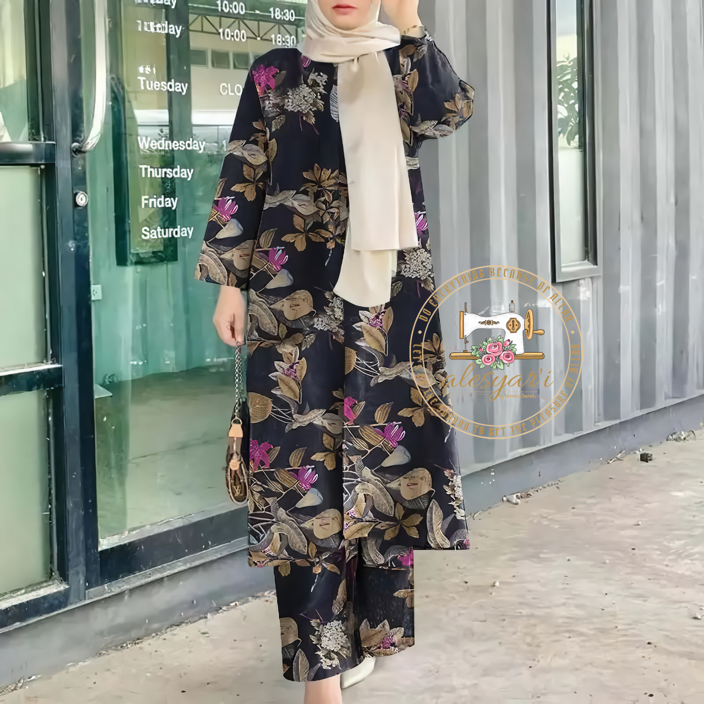 Alesyari Shop I Vintage Women's 2-Piece Long Sleeve Blouse and Casual Pants Set with Retro Loose Floral Print – Muslim Sports Apparel