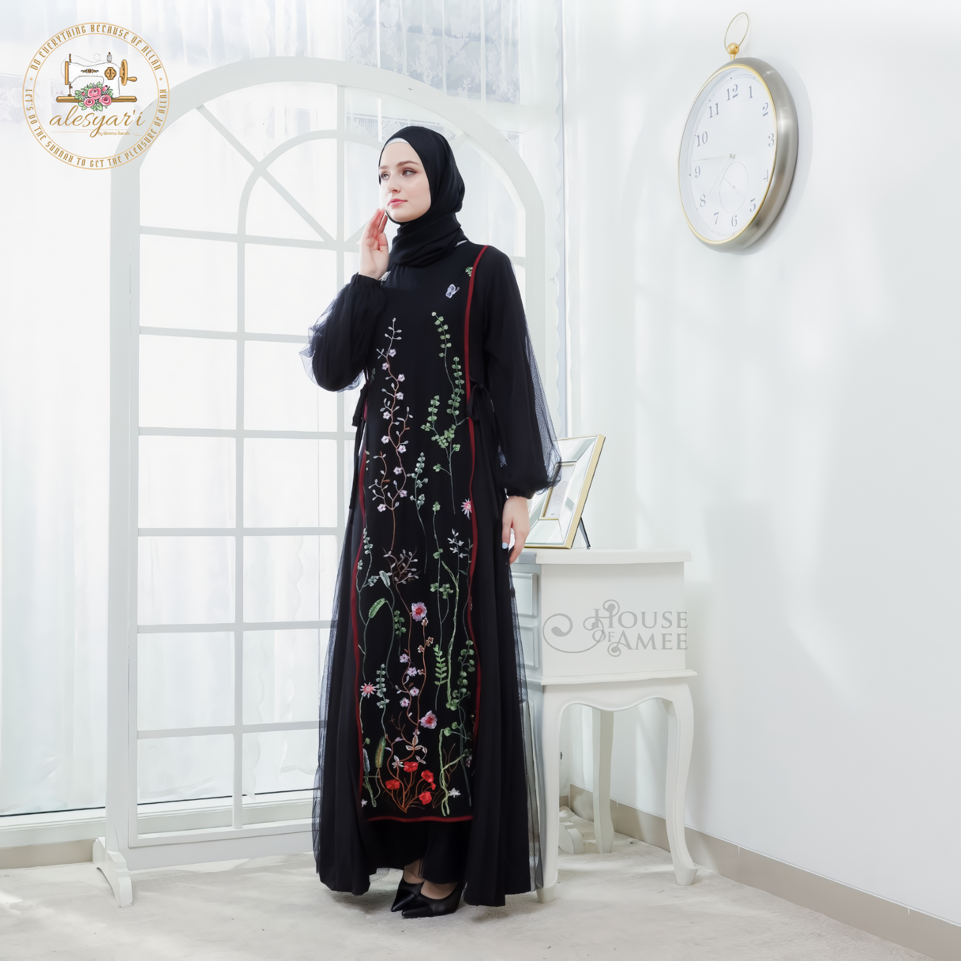 Alesyari Shop I 2024 Maxi Dress Kaftan Floral Women Fashion Muslim Clothing Dubai Long Sleeve Abaya Ladies Evening Dresses