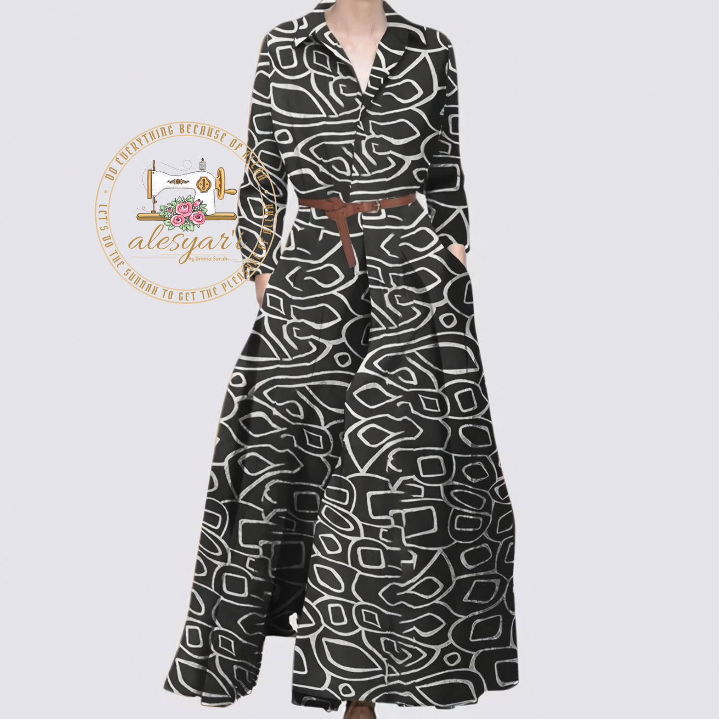 Alesyari Shop I New Spring Women's Dress with Printed Collar, Long Sleeves, Elegant Style, Loose Fit, Oversized Streetwear Bohemian Gown