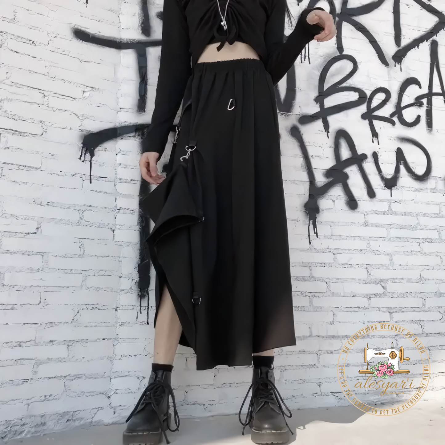 Alesyar'i Shop I Harajuku Punk Elegance: High Waist Splicing Buckle Irregular Gothic Skirt for Streetwear Statement