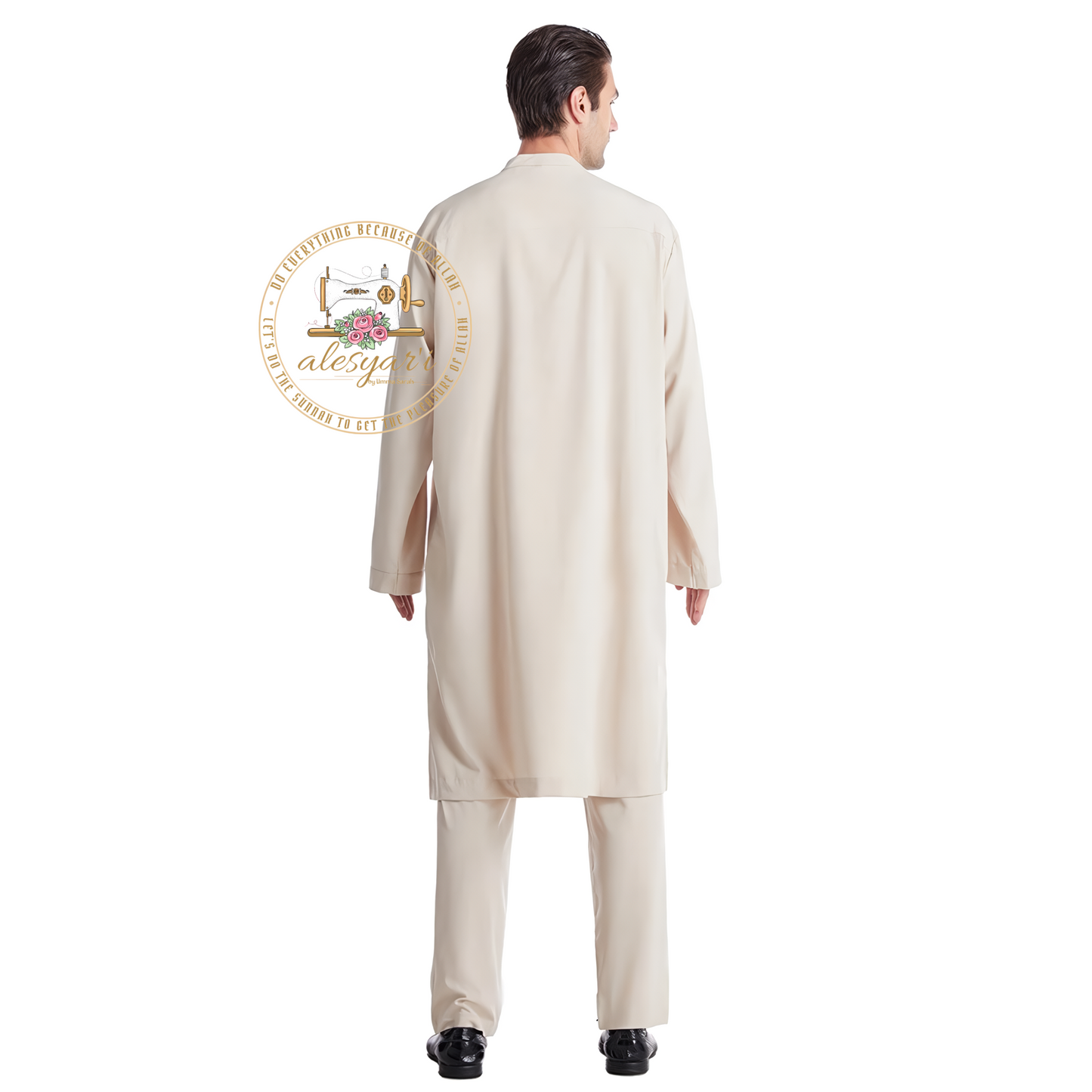 Saudi Jubba Thobe Thoub Set: 2-Piece Kaftan Suit with Long Pants – Traditional Arabic Islamic Muslim Robe for Men's Clothing in Dubai Style