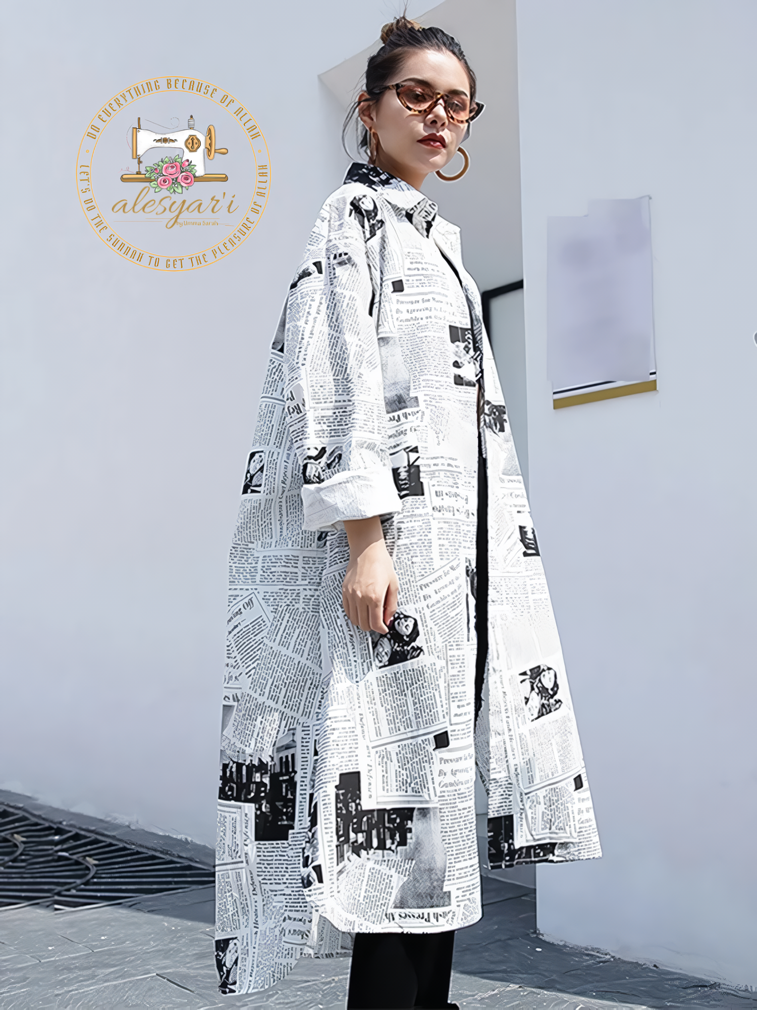 Alesyari Shop I Chic White Irregular Print: Embrace Style with our New Oversized Long Blouse – Elevate Your Wardrobe for Fashionable Spring and Autumn