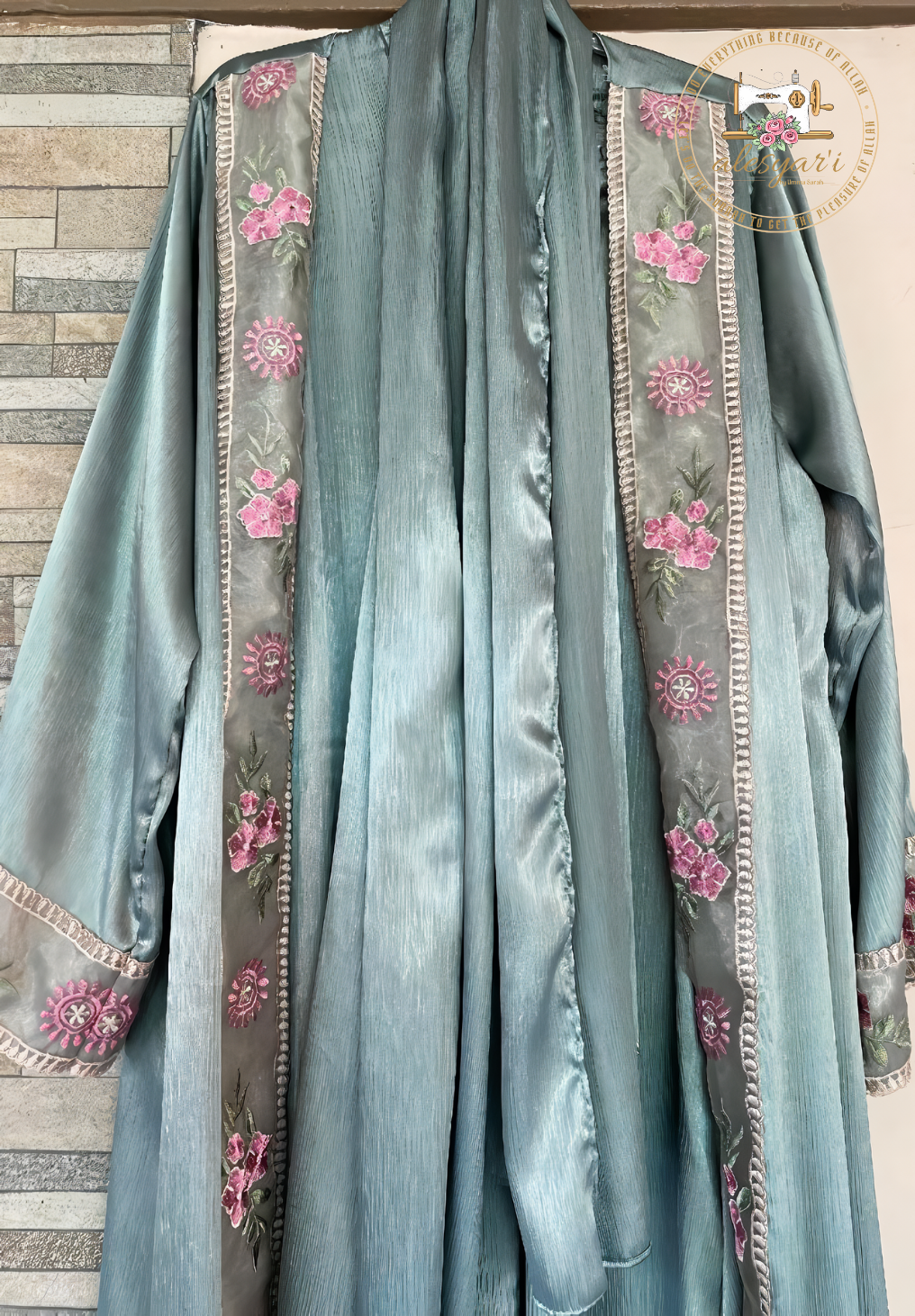 Alesyari Shop I Silk Abaya Dubai Luxury Beaded Kimono Muslim Pink Abayas for Women Turkey Moroccan Kaftan Wedding Party Dress Islamic Clothing