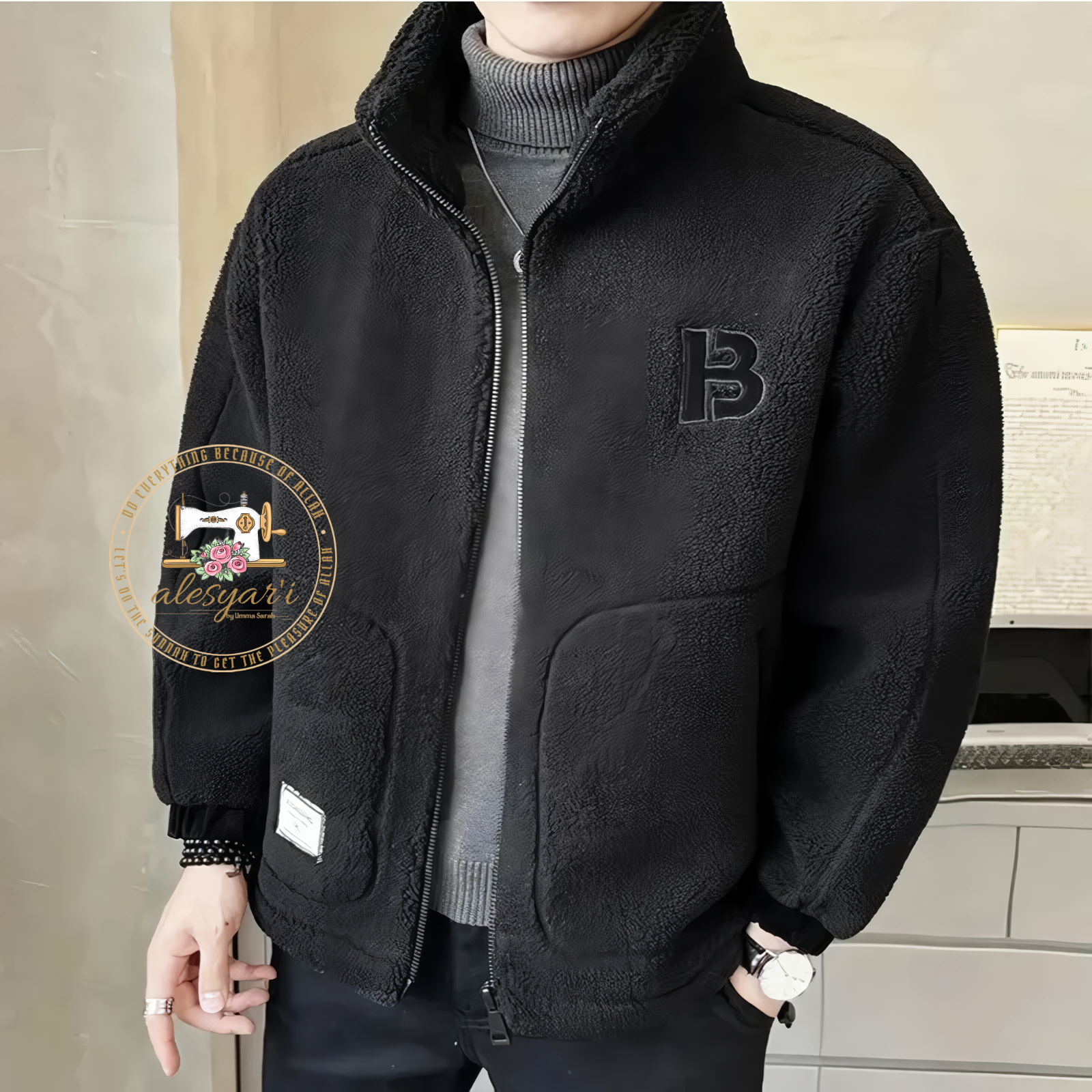 Alesyari Shop I Luxurious Streetwear Style: Men's Winter Polar Fleece Jacket - Solid Color, Loose Fit, and Warm Comfort