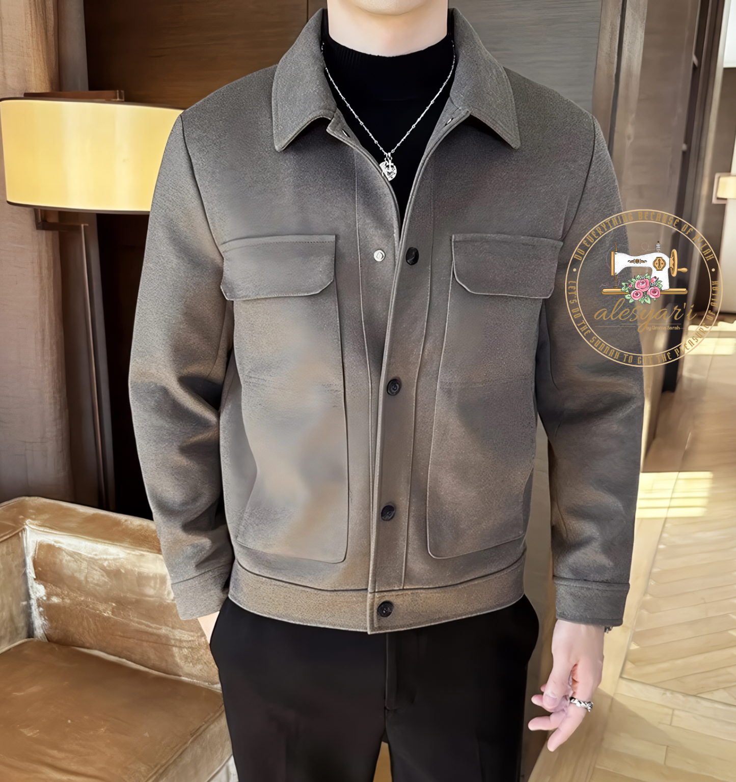 Men's Spring Jackets in High-Quality Wool, Slim Fit with Thickening for Warmth, Stylish Tweed Design for a Casual Fashionable Coat.