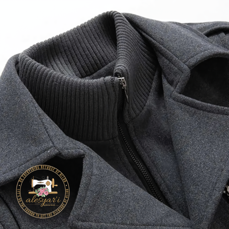 Alesyar'i Shop I Men's Travel Coat with Double Collar, Zipper, and Buttons for a Stylish All-Match Look