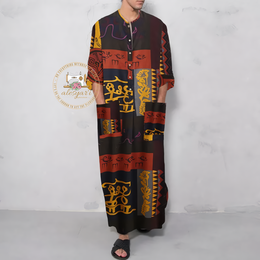 Alesyari Shop I Stylish Men's Cotton Striped Robes: Ideal for Summer, Reflecting Islamic Fashion with a Retro Touch, Perfect for the Middle East and Dubai Abaya