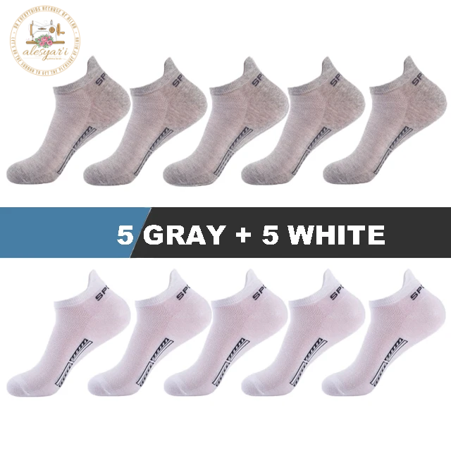 Alesyar'i Shop I 10 Pairs/Lot: High-Quality Men's Ankle Socks - Breathable Cotton, Mesh Design, Casual Athletic Style for a Cool and Comfortable Summer, Thin Cut Short Socks