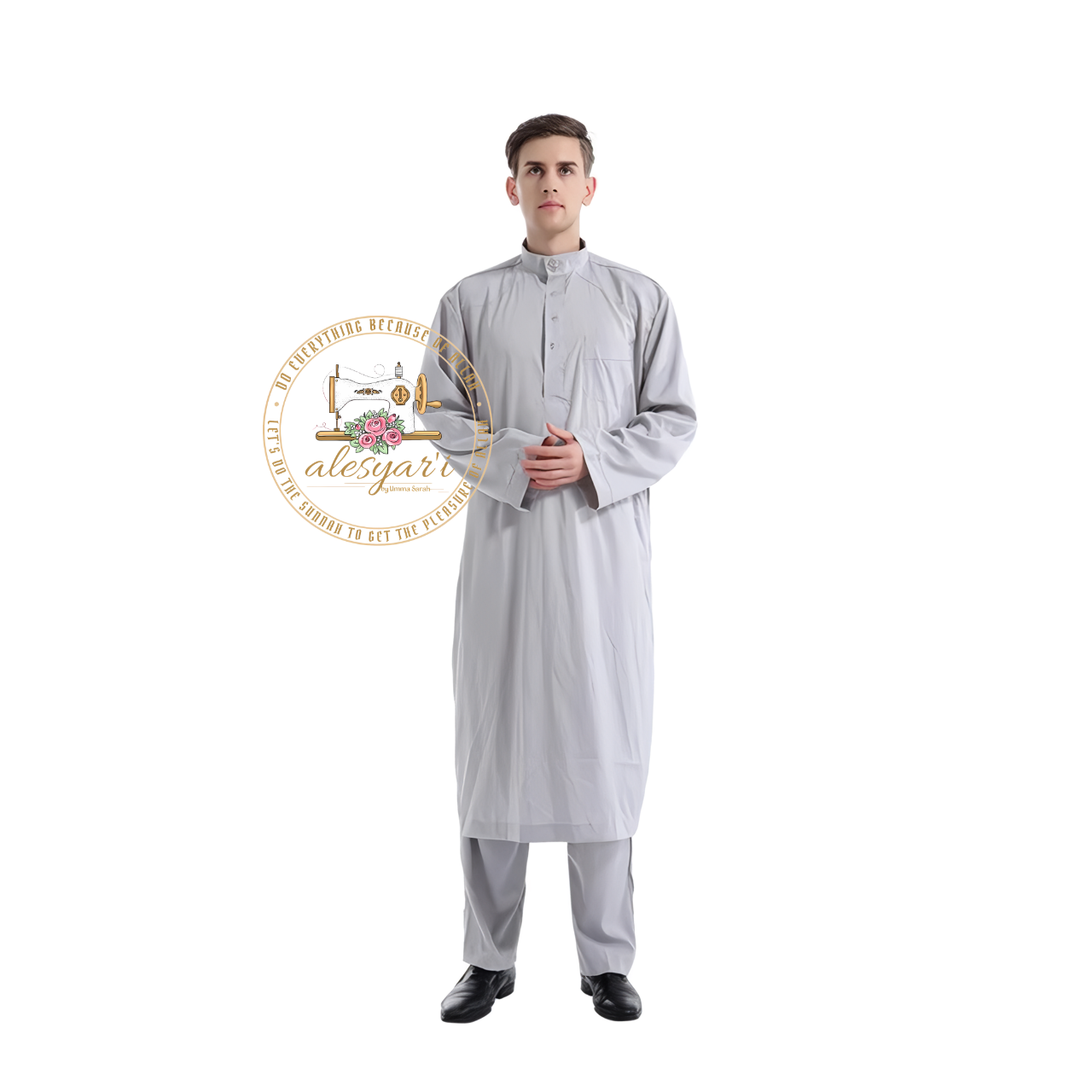 Saudi Jubba Thobe Thoub Set: 2-Piece Kaftan Suit with Long Pants – Traditional Arabic Islamic Muslim Robe for Men's Clothing in Dubai Style