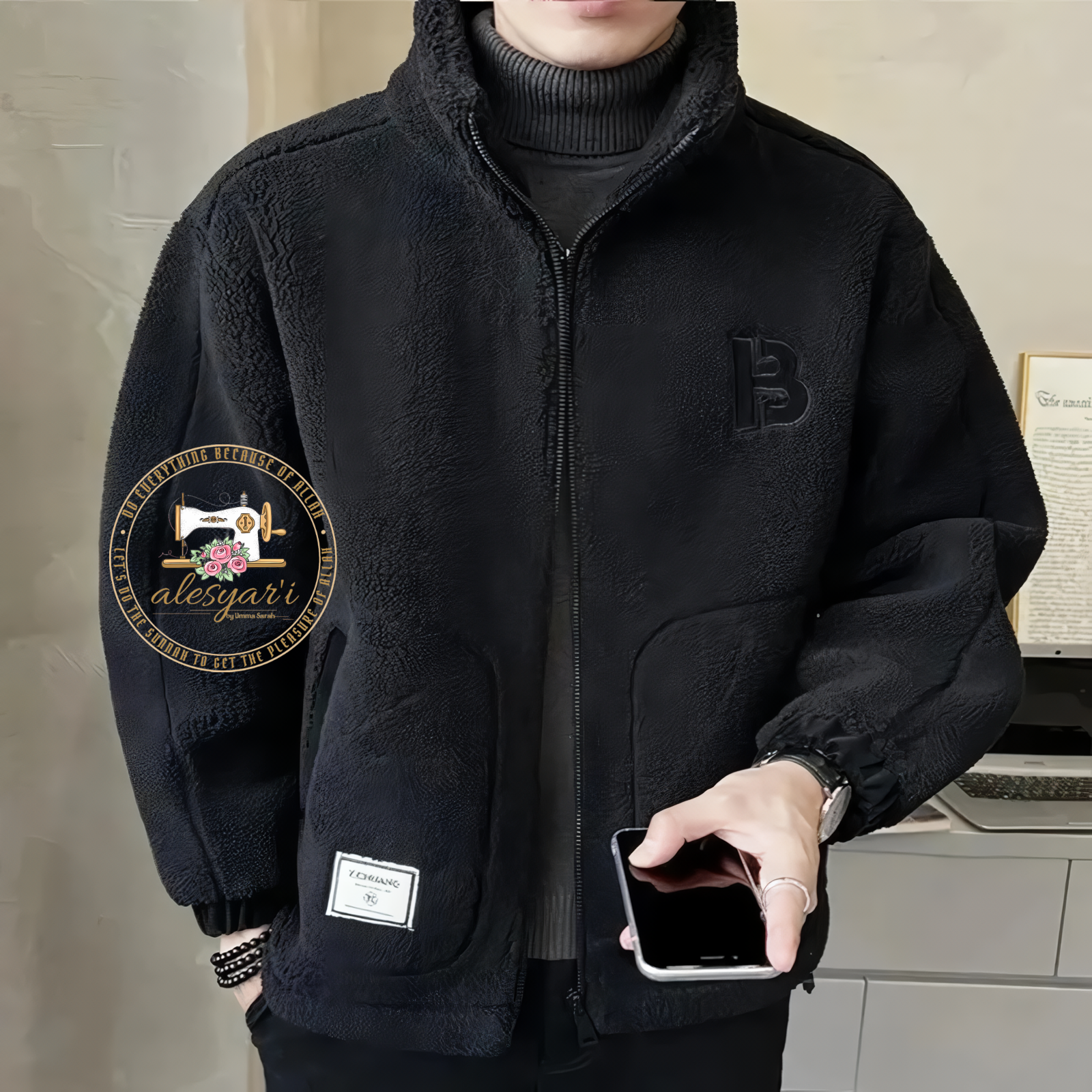 Alesyari Shop I Luxurious Streetwear Style: Men's Winter Polar Fleece Jacket - Solid Color, Loose Fit, and Warm Comfort