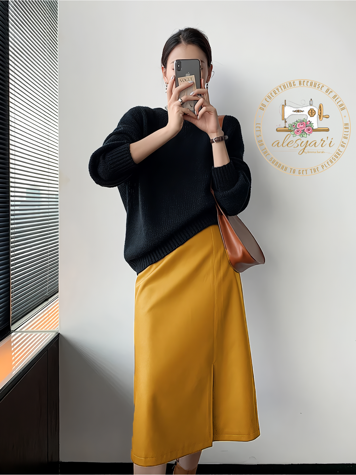 Alesyar'i Shop I Sunny Elegance: High-Waisted Midi Skirts in Yellow and Black Soft Leather with Zipper Closure - Long, Straight Style for Women