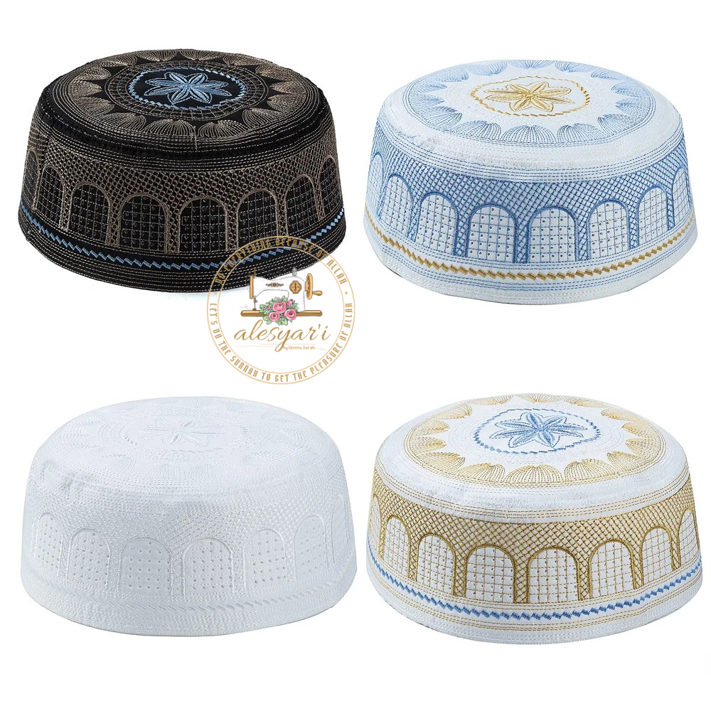 Alesyari Shop I Artfully Stitched: Islamic Men's Prayer Cap - Enhance Your Muslim Worship Experience