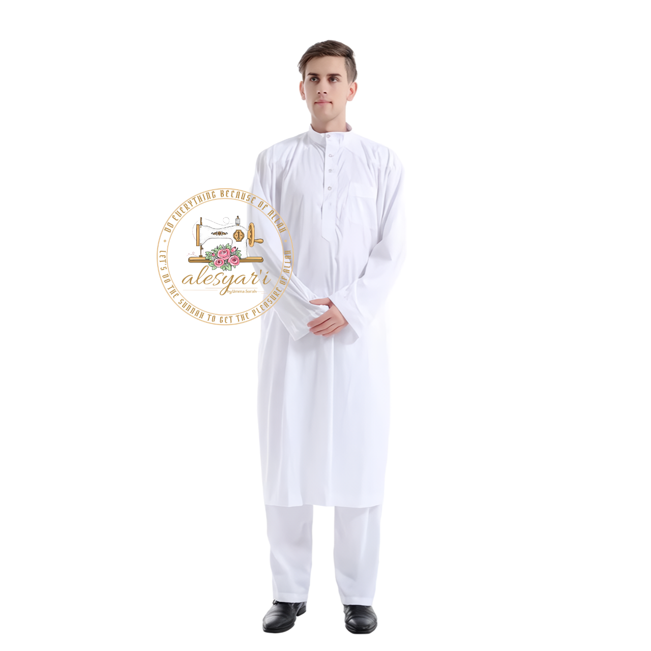 Saudi Jubba Thobe Thoub Set: 2-Piece Kaftan Suit with Long Pants – Traditional Arabic Islamic Muslim Robe for Men's Clothing in Dubai Style