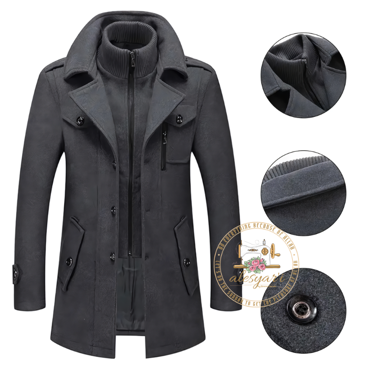 Alesyar'i Shop I Men's Travel Coat with Double Collar, Zipper, and Buttons for a Stylish All-Match Look