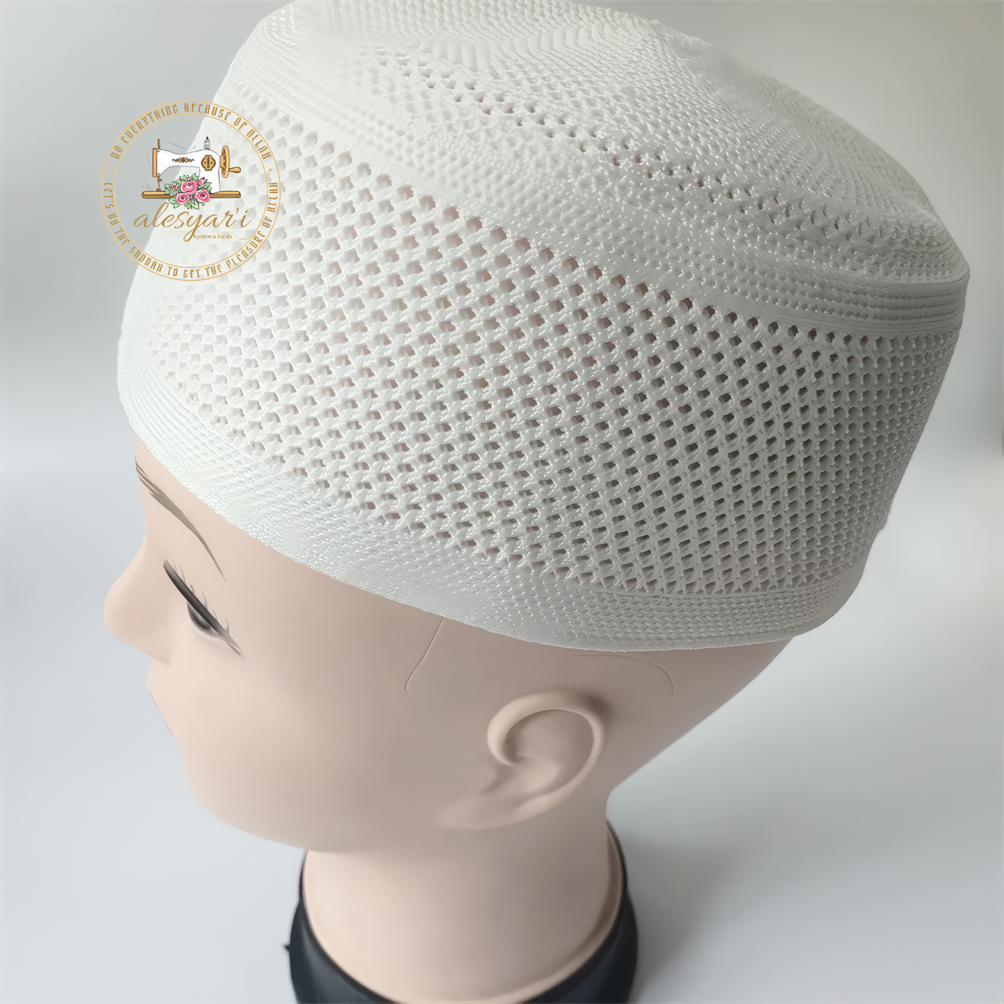 Alesyari Shop I Trendy Flat Top Knitted Mesh Kufi Kippah - A Stylish Prayer Hat for Muslim Men