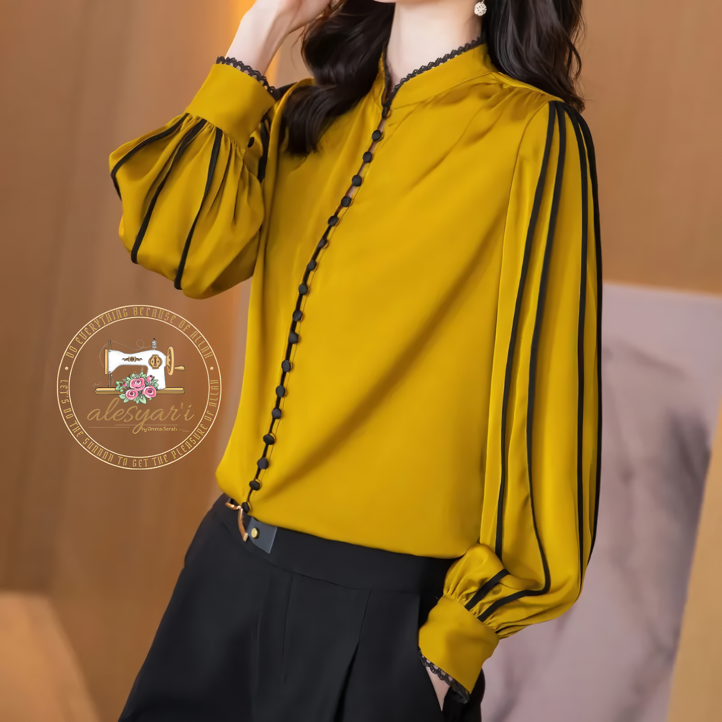 Chic Korean-Inspired Long Sleeve Silk Shirt in Yellow and Black: Elevate Your Casual Elegance for Spring and Autumn Fashion