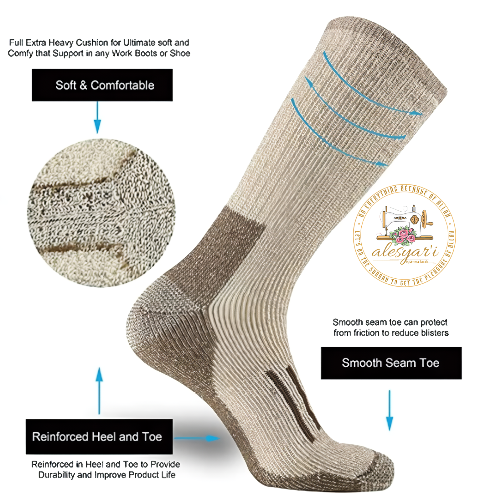 Alesyari Shop IPremium Merino Wool Hiking Socks: Cozy Warmth, Thick Cushioning, and Moisture-Wicking Performance for Men and Women in Euro Sizes