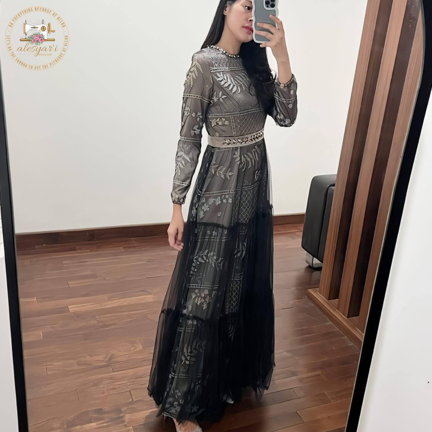 Alesyari Shop I 2024 Abaya Femme Muslim Woman Clothing Long Dresses Solid Pockets Autumn Winter Embroidered High Waisted Large Swing Dress