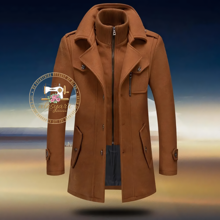 Alesyar'i Shop I Men's Travel Coat with Double Collar, Zipper, and Buttons for a Stylish All-Match Look