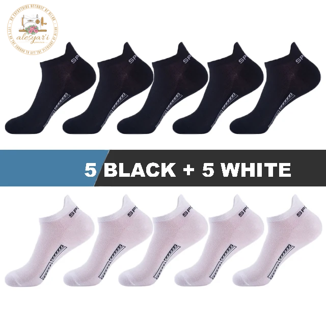 Alesyar'i Shop I 10 Pairs/Lot: High-Quality Men's Ankle Socks - Breathable Cotton, Mesh Design, Casual Athletic Style for a Cool and Comfortable Summer, Thin Cut Short Socks