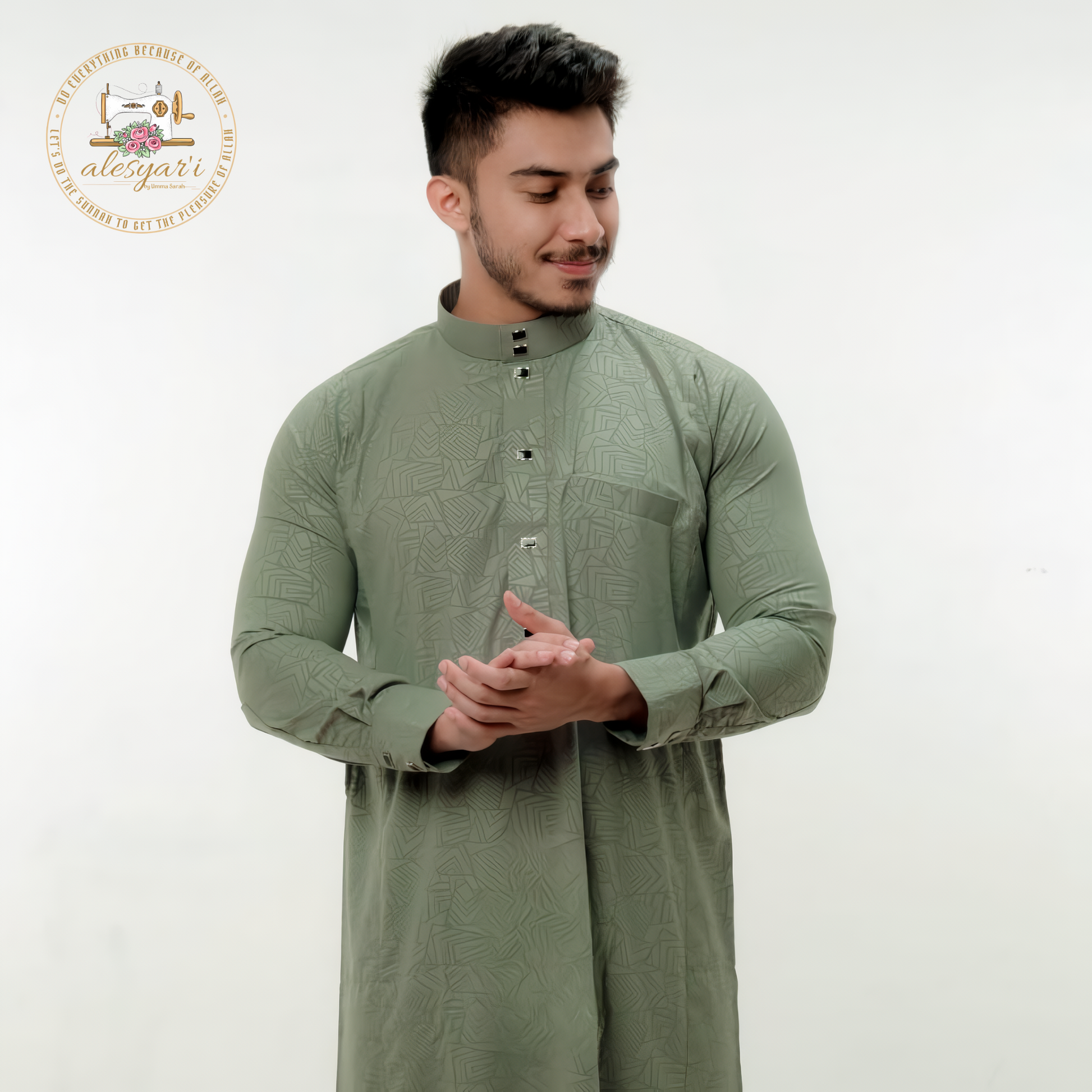 Alesyari Shop I 2024 Muslim Men Jubba Thobe Solid Color Patchwork Robe Saudi Shirt Stand Collar Islamic Arabic Kaftan Men Abaya