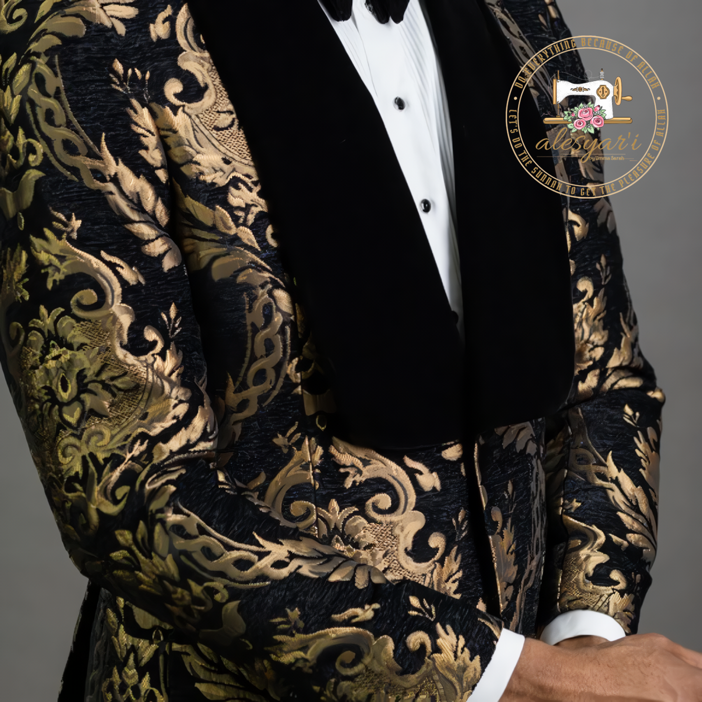 Alesyari Shop I Floral Jacquard Blazer for Men Prom African Fashion Slim Fit with Velvet Shawl Lapel Male Suit Jacket for Wedding Groom Tuxedo