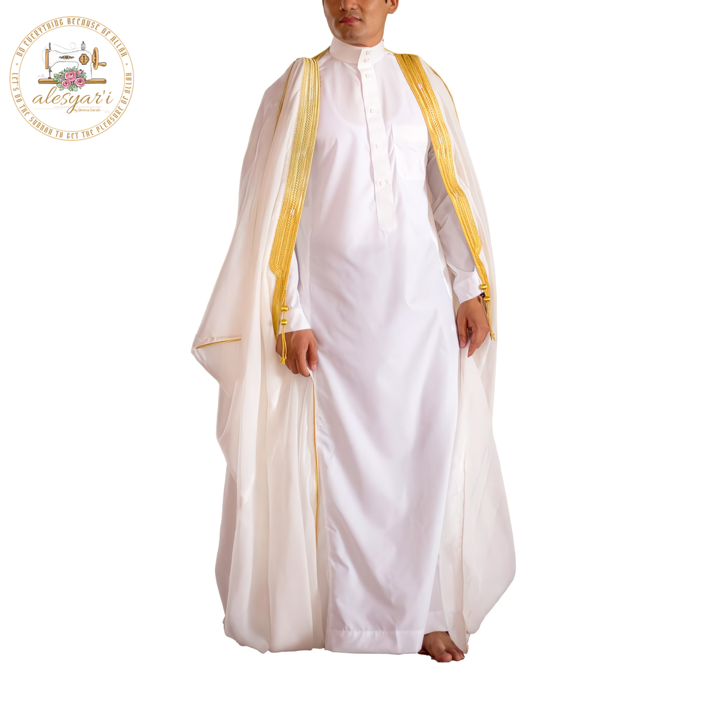 Alesyari Shop I Outer Jubba Men Islamic Jubba Thobe Long Sleeve Robe Saudi Arab Kaftan Long Jubba Thobe Hombre Muslim Men Abaya Clothing