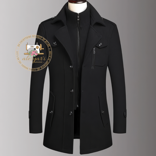 Alesyar'i Shop I Men's Travel Coat with Double Collar, Zipper, and Buttons for a Stylish All-Match Look