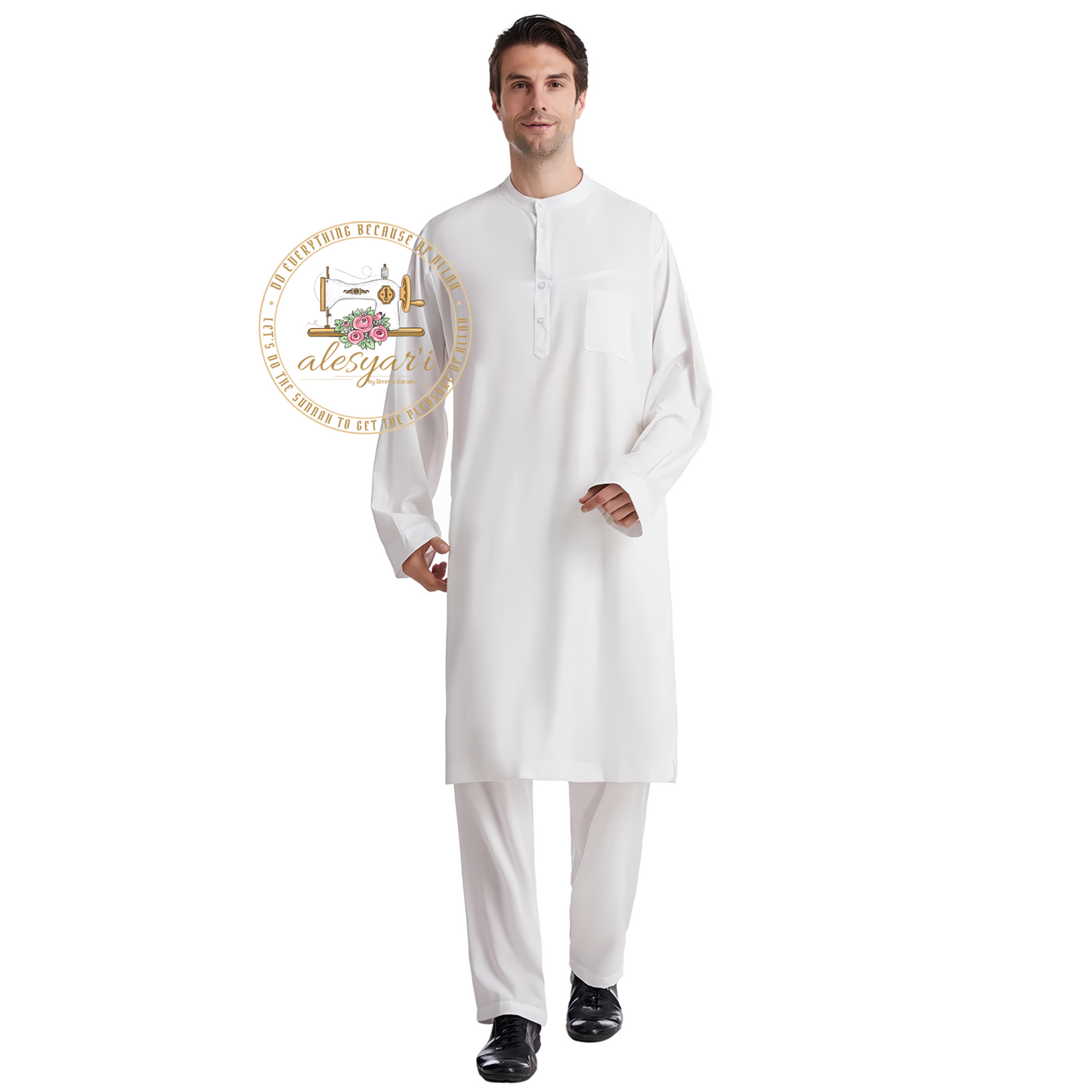 Saudi Jubba Thobe Thoub Set: 2-Piece Kaftan Suit with Long Pants – Traditional Arabic Islamic Muslim Robe for Men's Clothing in Dubai Style