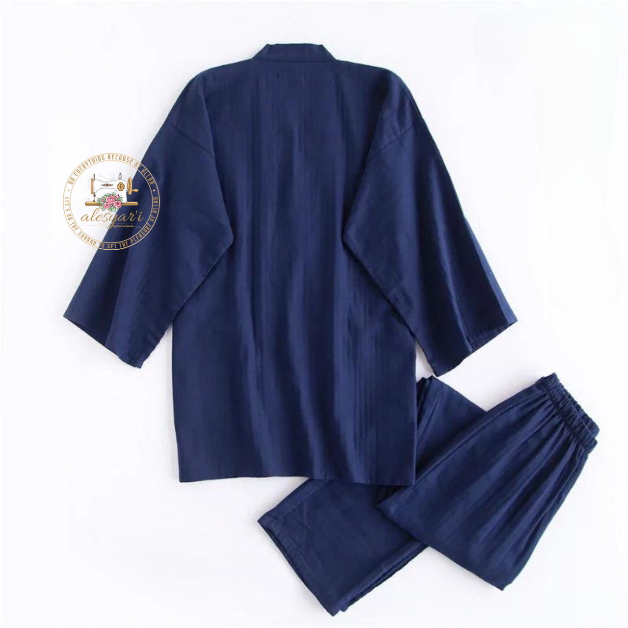 Alesyari Shop I Japanese Style Men's Nightwear Set: Kimono Cardigan and PantsAlesyari Shop I Japanese Style Men's Nightwear Set: Kimono Cardigan and Pants