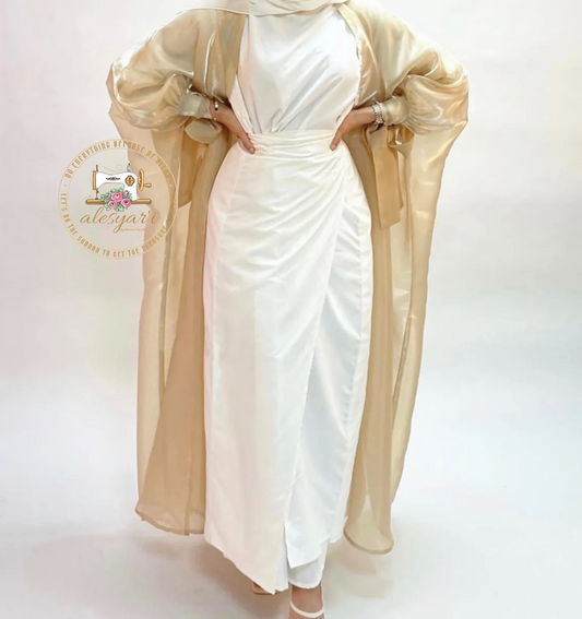 Alesyari Shop I Stylish Muslim Hijab Robe: Eid Satin Abaya Inner Dress with African Wrap Waist Design