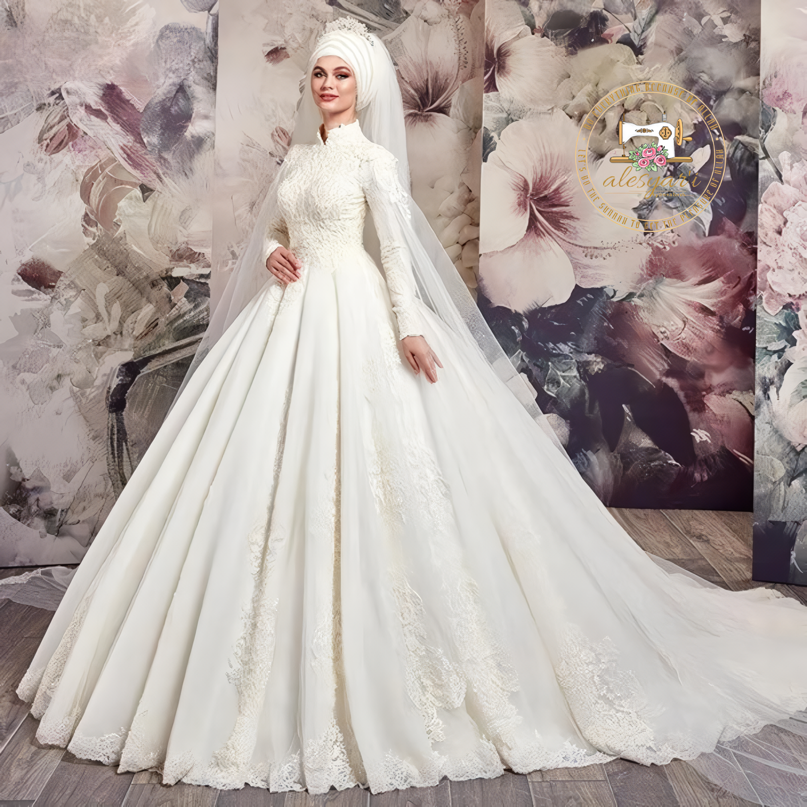 Alesyari Shop I Long Sleeve Wedding Dress with Beaded Appliques and 2-in-1 Detachable Ball Gown, Fit for a Princess Bride