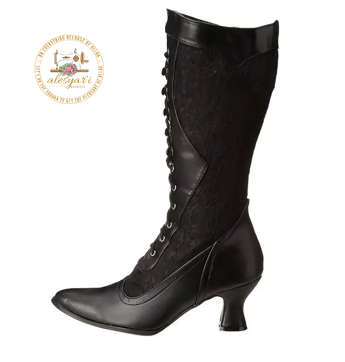 Alesyari Shop I Step into Elegance: Victorian-Inspired Leather Ankle Boots with Lace Details and High Heels for Fashionable Women